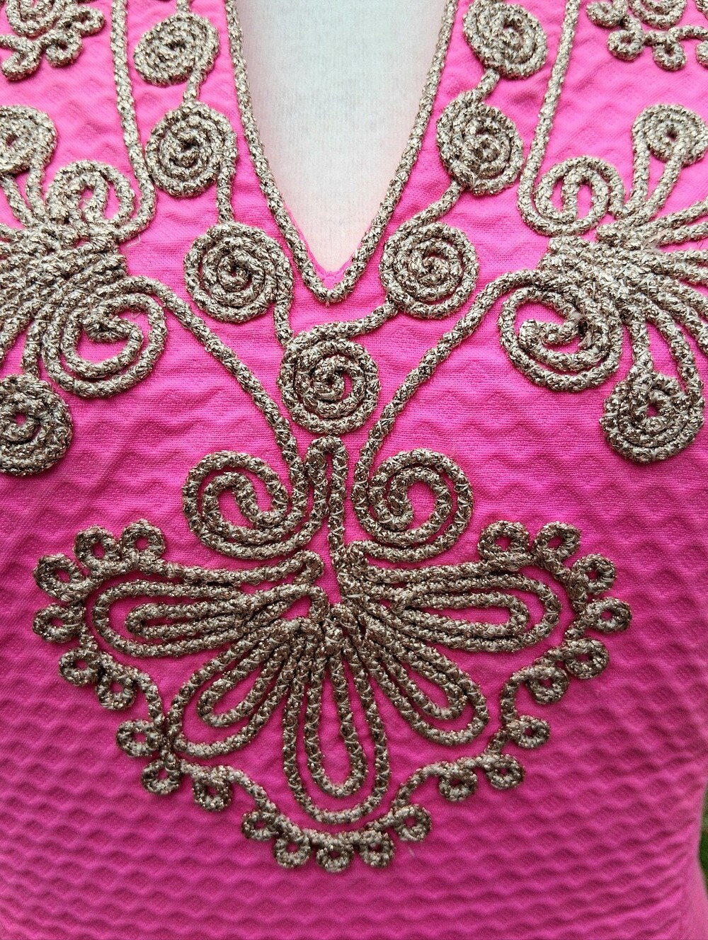Lilly Pulitzer Gabby Shift Dress Pop Pink Metallic Gold Embroidery Size 0 - Picture 11 of 15